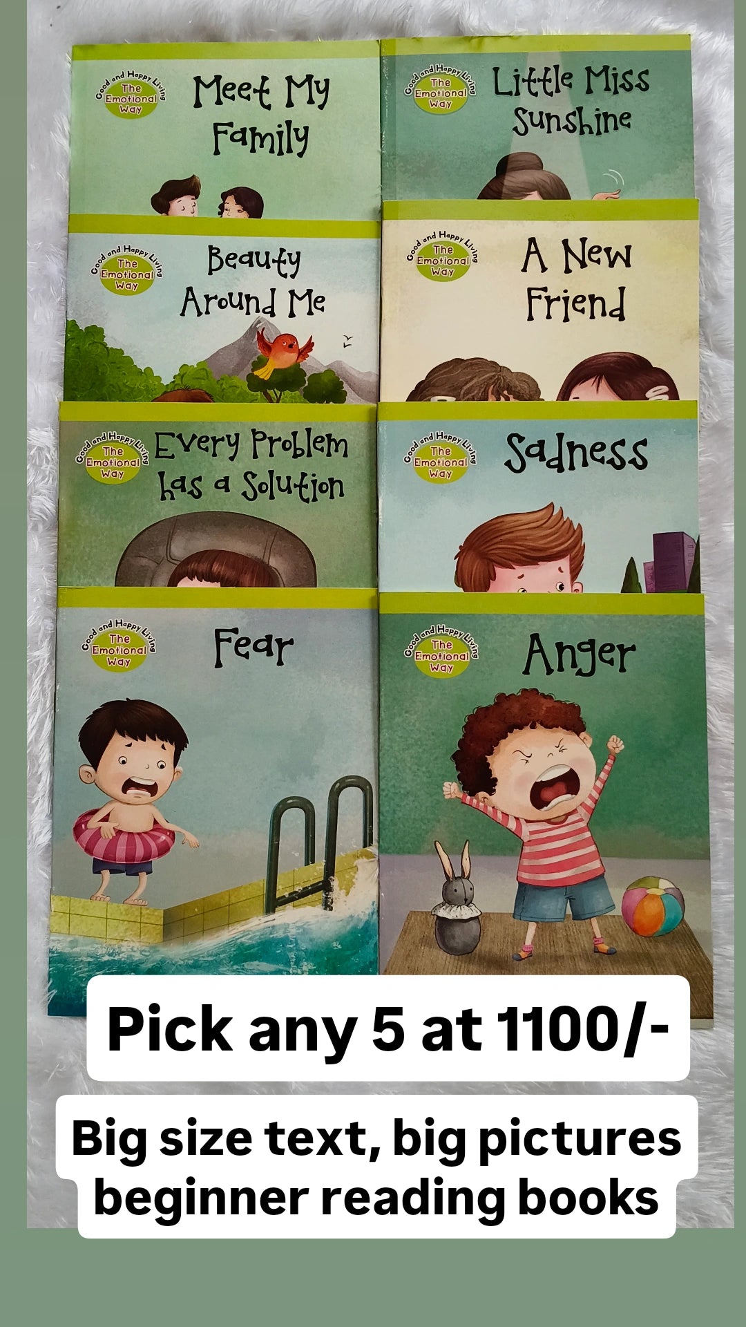 Good and Happy Living – The Emotional Way set of 8 small story books