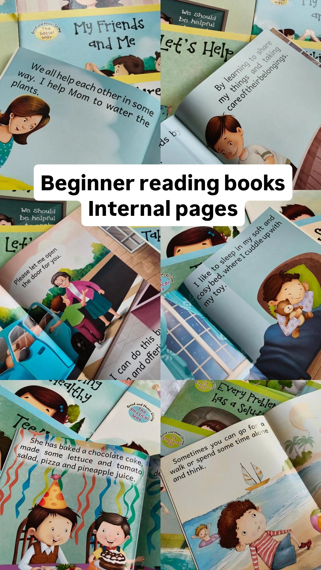 Inside pages of the small story books – big text and big pictures